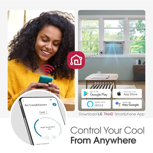 LG LW6024RSMX Window Air Conditioner, Wi-Fi Enabled w/Remote, for Small Room (260 Sq.Ft.), Quiet Operation, 115V, 6,000 BTU, White