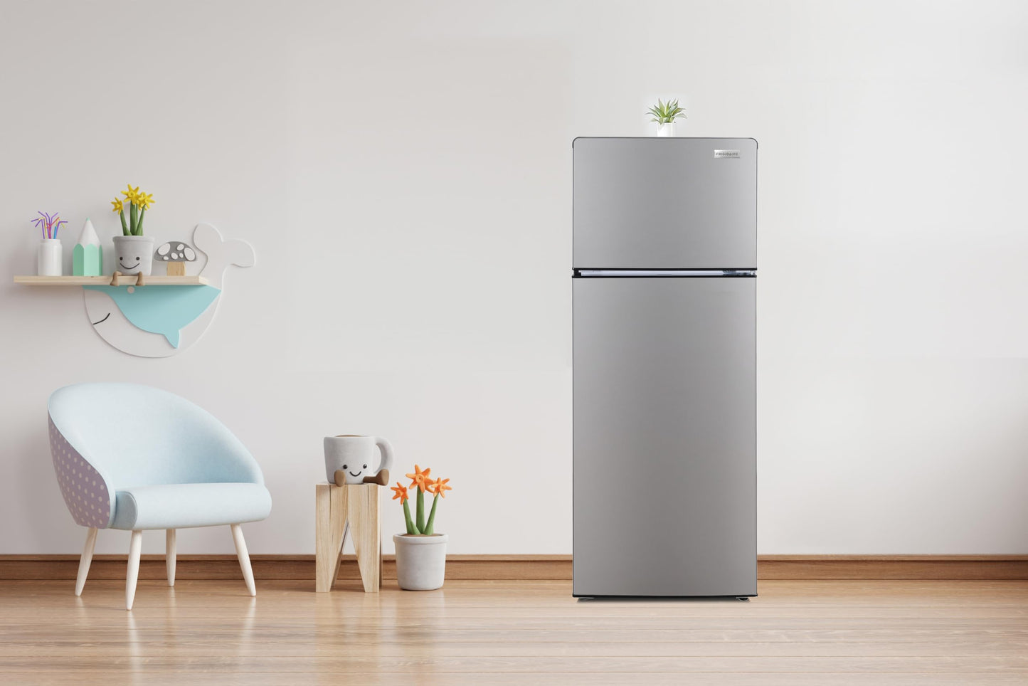 Frigidaire EFR77O6COM, 2 Apartment Size Refrigerator with Freezer, 7.5 cu ft, Adjustable Spill-Proof Shelves, Door & Crisper Bins, Platinum Silver, Garage Ready, Quicksilver