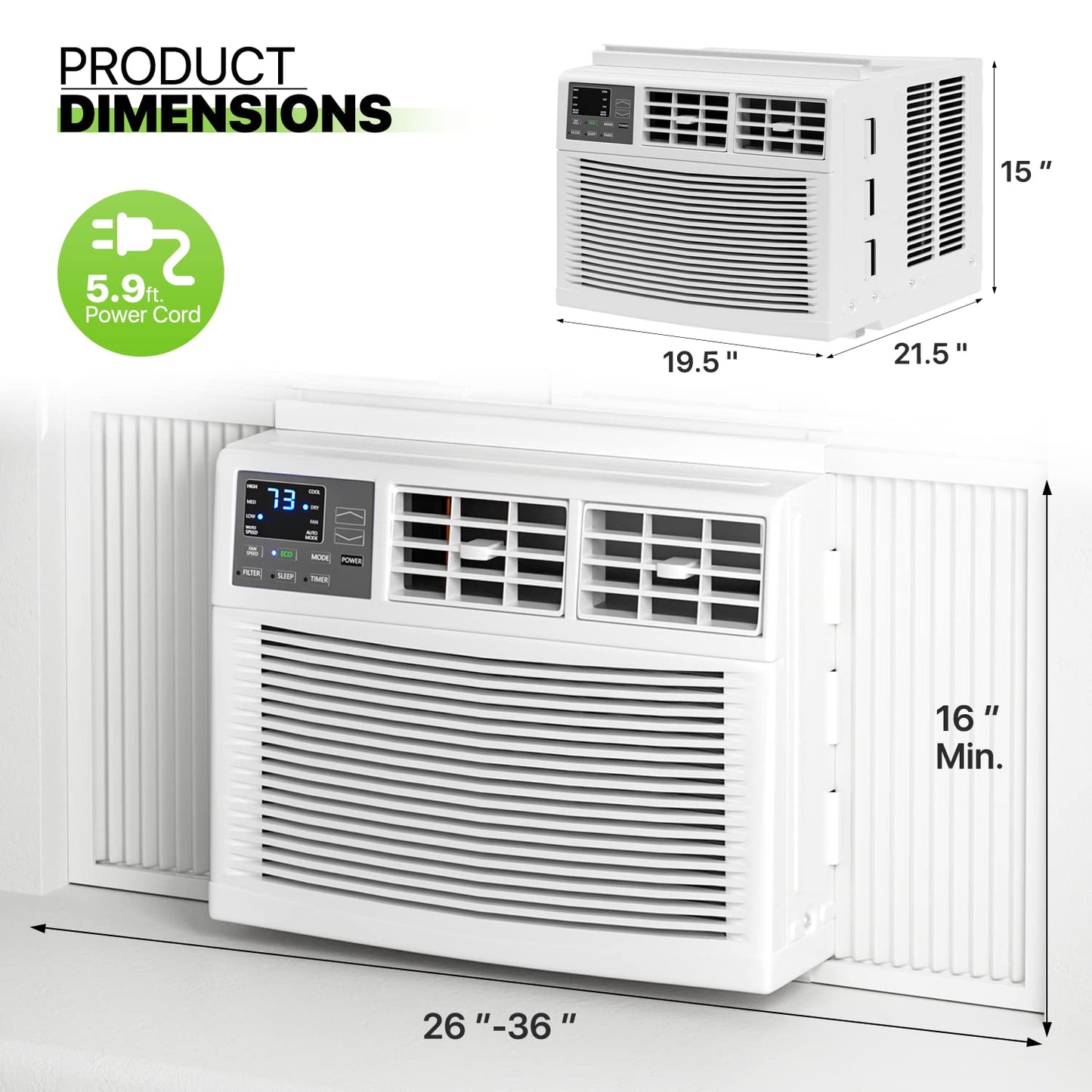 Magshion Window Air Conditioner 12000 BTU with Remote Control, Programmable Timer, Cooling for Large Rooms up to 450 Sq. Ft., 12K BTU Window AC Unit with Easy Install Kit