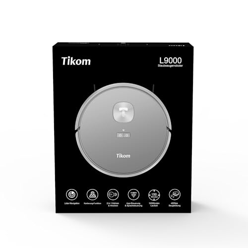 Tikom Robot Vacuum and Mop Combo L9000, LiDAR Navigation, 4000Pa Robotic Vacuum Cleaner, Up to 150Mins, Smart Mapping, 14 No-go Zones, Good for Pet Hair, Carpet, Hard Floor, Gray