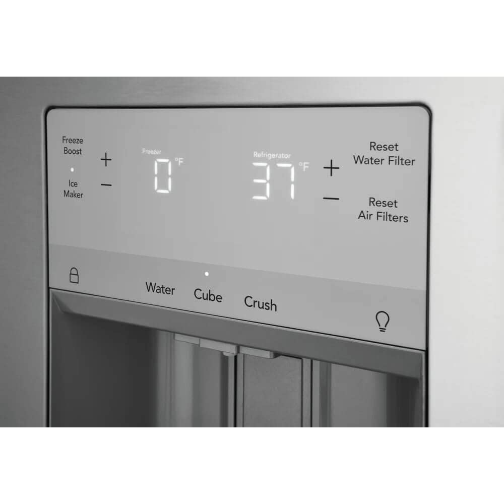 FRIGIDAIRE FRFS2823AS 36'' Freestanding French Door Refrigerator 27.8 ft. Capacity, 4 Glass Shelves, 9 cu. ft. Freezer Capacity, External Water Dispenser, Ice Maker, Water Filter in Stainless Steel