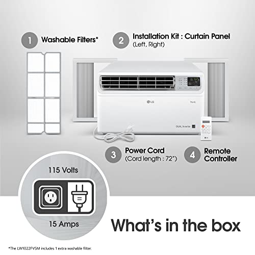 LG 10000 BTU Window Air Conditioners [2023 New] Dual Inverter Remote WiFi Enabled App Ultra-Quiet Washable Filter Cools 450 Sq.Ft AC Unit air conditioner Easy Install White LW1022FVSM