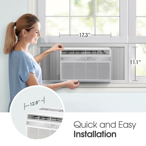 LG 12,000 BTU Window Air Conditioner, 115V, Cools 550 Sq.Ft. for Bedroom, Living Room, Apartment, Quiet Operation, Electronic Control with Remote, 3 Cooling & Fan Speeds, Auto Restart, White