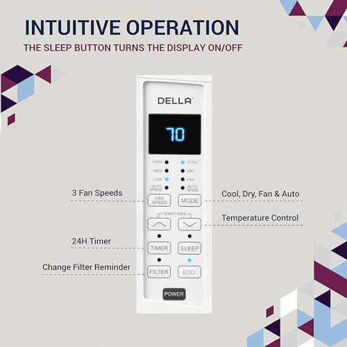 DELLA 6000 BTU Energy Saving Window Air Conditioner Cools Up to 250 Sq. Ft., GEO Location, AC Unit with WIFI Smart Controls, Remote, Dehumidifier, Fan, Reusable Filter, Easy Install Kit