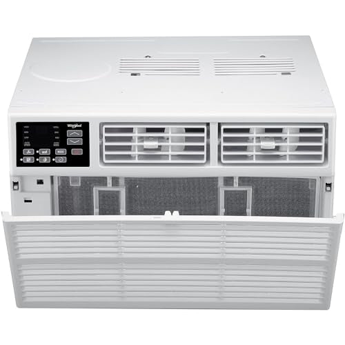 Whirlpool 12,000 BTU 115V Window-Mounted Air Conditioner with Remote Control, Window AC for Rooms up to 550 Sq.Ft, LCD Display, Auto-Restart, 24H Timer, White