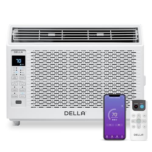 DELLA 6000 BTU Energy Saving Window Air Conditioner Cools Up to 250 Sq. Ft., GEO Location, AC Unit with WIFI Smart Controls, Remote, Dehumidifier, Fan, Reusable Filter, Easy Install Kit