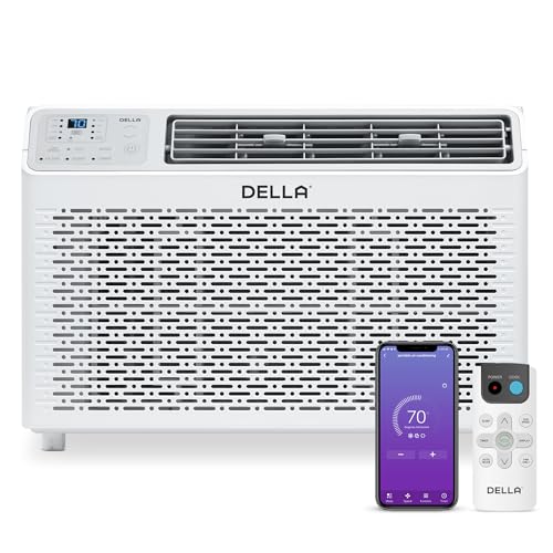 DELLA 12000 BTU Energy Saving Window Air Conditioner, Cools Up to 550 Sq. Ft., GEO Location, AC Unit with WIFI Smart Controls, Remote, Dehumidifier, Fan, Reusable Filter, Easy Install Kit