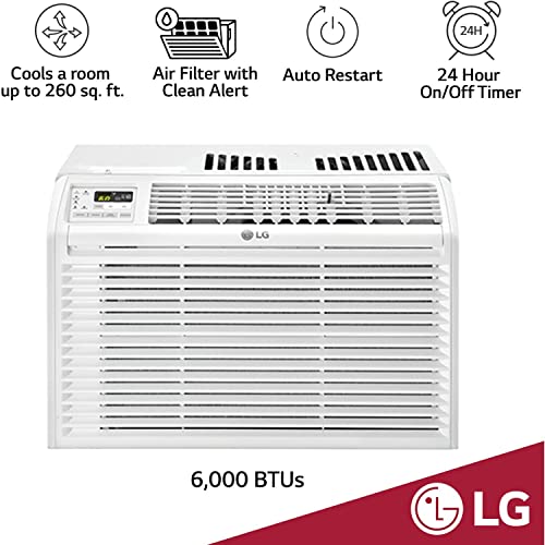 LG 12,000 BTU Window Air Conditioner, 115V, Cools 550 Sq.Ft. for Bedroom, Living Room, Apartment, Quiet Operation, Electronic Control with Remote, 3 Cooling & Fan Speeds, Auto Restart, White