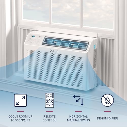 DELLA 12000 BTU Energy Saving Window Air Conditioner, Cools Up to 550 Sq. Ft., GEO Location, AC Unit with WIFI Smart Controls, Remote, Dehumidifier, Fan, Reusable Filter, Easy Install Kit