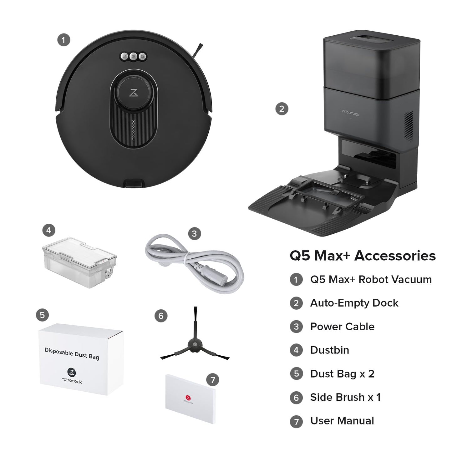 roborock Q5 Max+ Robot Vacuum with Self-Empty Dock, Upgraded from Q5+, 5500 Pa Suction, DuoRoller Brush, Hands-Free Cleaning for up to 7 Weeks, PreciSense LiDAR Navigation, App & Voice Control
