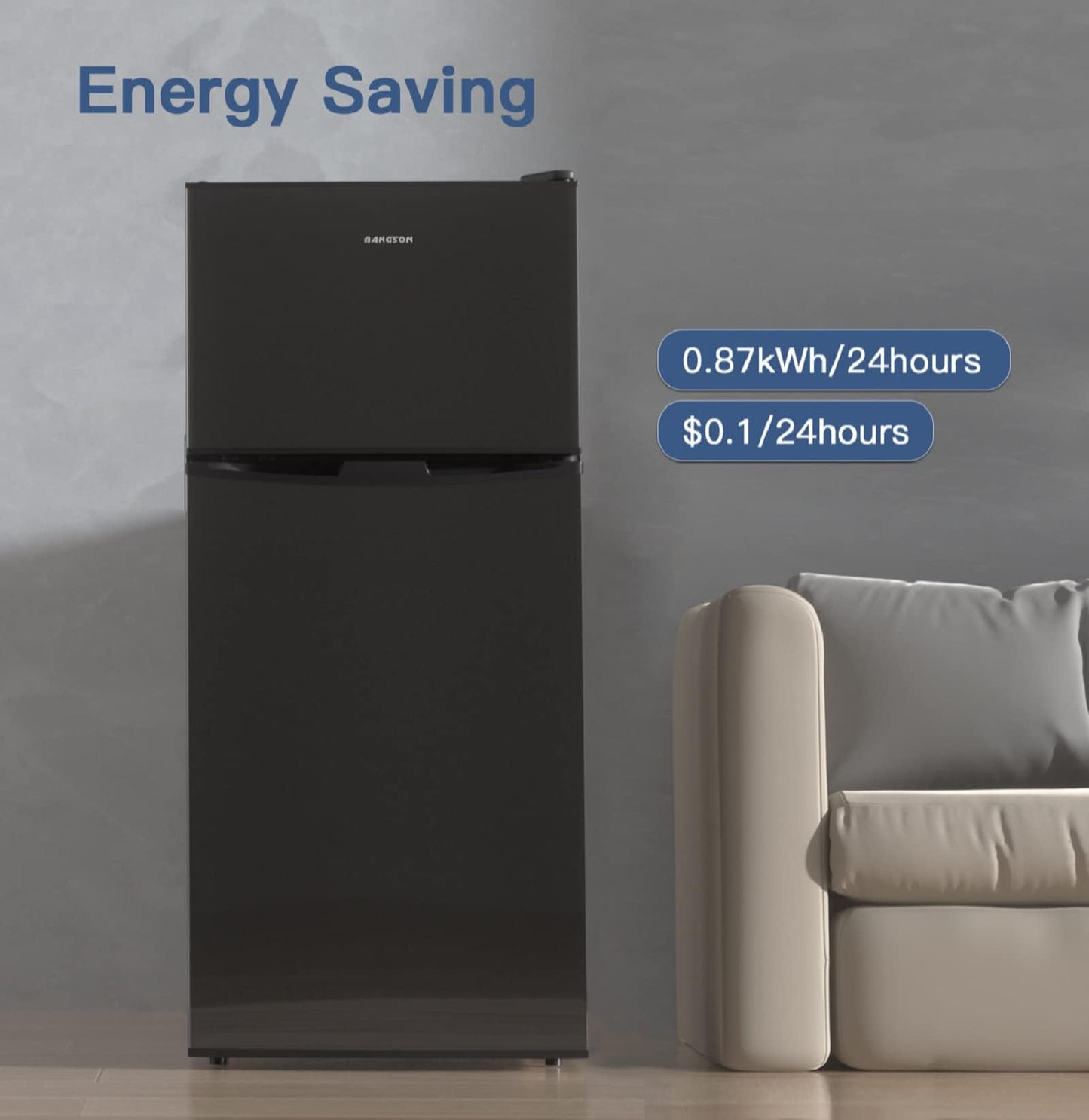 BANGSON Small Refrigerator with Freezer, 4.0 Cu.Ft, Samll Fridge with Freezer, 5 Settings Temperature Adjustable, 2 Doors, Compact Refrigerator for Apartment Bedroom Dorm and Office, Black