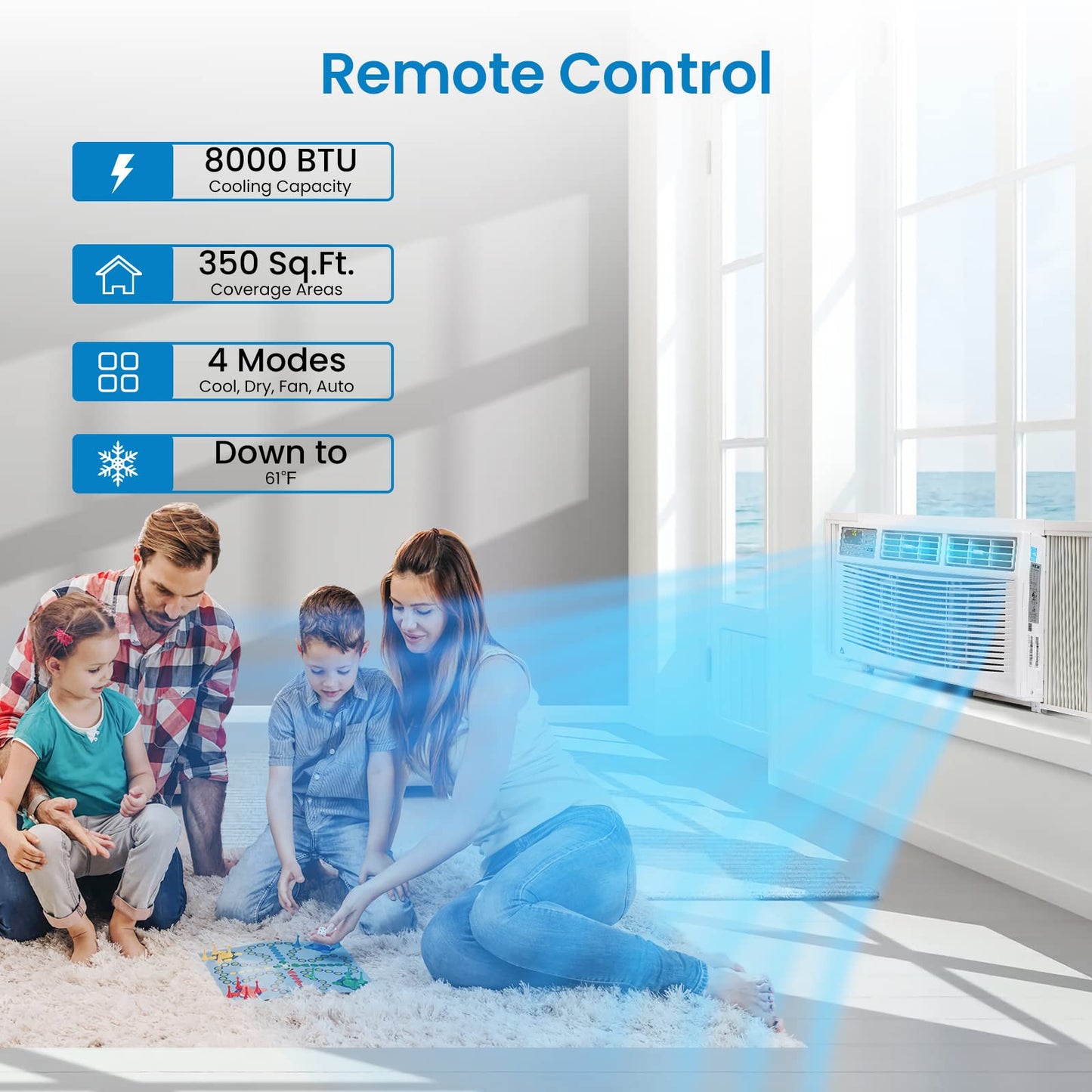 Acekool Smart Window Air Conditioner, 8000 BTU Air Conditioner Window Unit Remote/App Control and Dehumidify Function, Quiet Operation, Energy Savings, Cools 250 Sq.ft, 110-115V