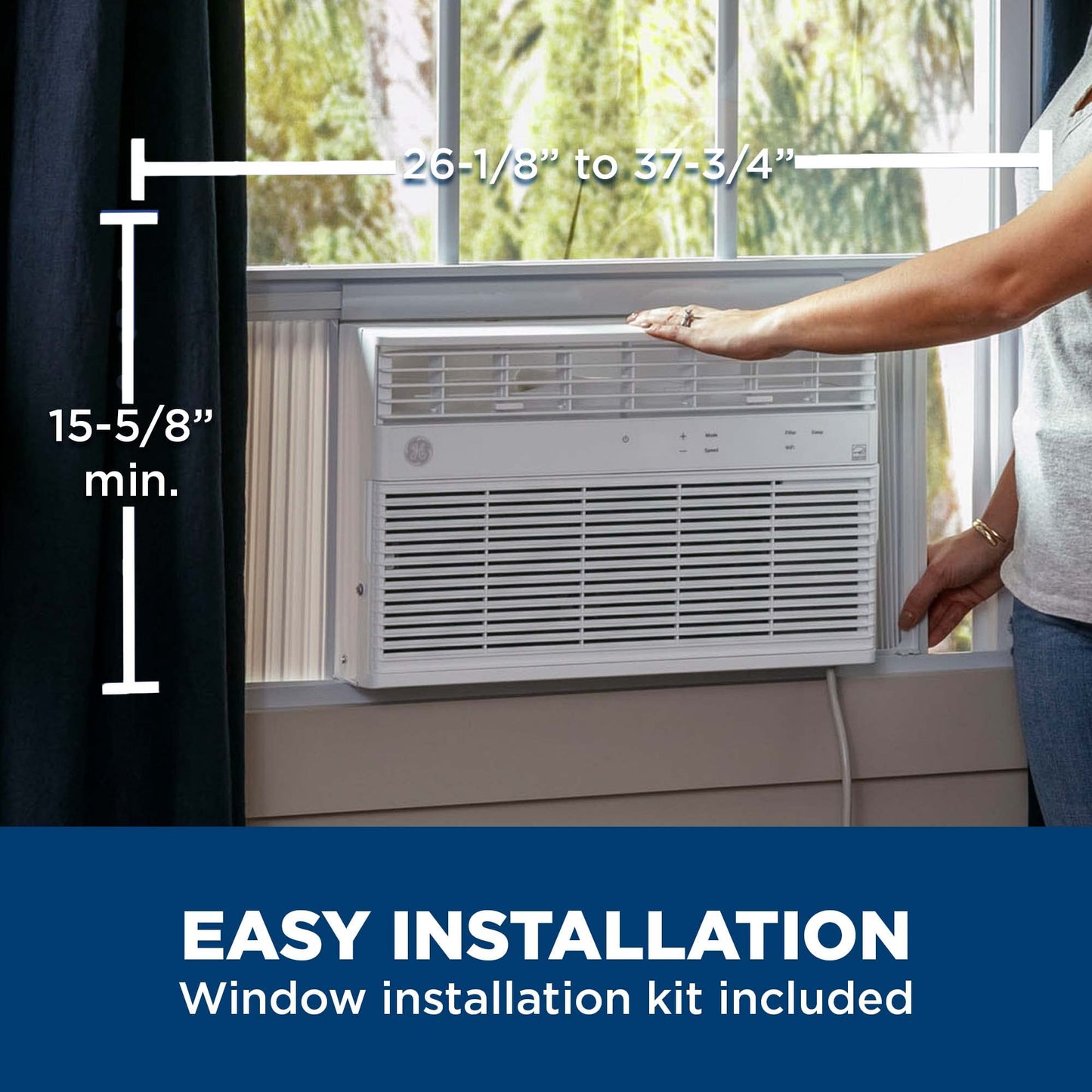 GE Window Air Conditioner 12000 BTU, Wi-Fi Enabled, Energy-Efficient Cooling for Large Rooms, 12K BTU Window AC Unit with Easy Install Kit, Control Using Remote or Smartphone App