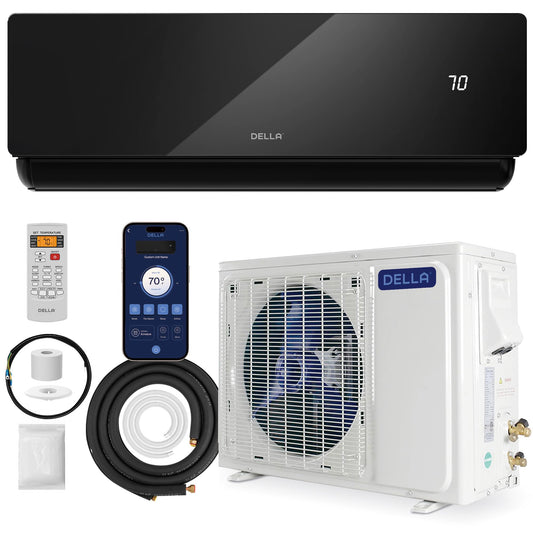 DELLA 12000 BTU Mini Split AC Wifi Enabled Work with Alexa 17 SEER2 Energy Saving Cools Up to 550 Sq.Ft & 1 Ton Pre-Charged Heat Pump Ductless Inverter System (JPB Series with R32 refrigerant)