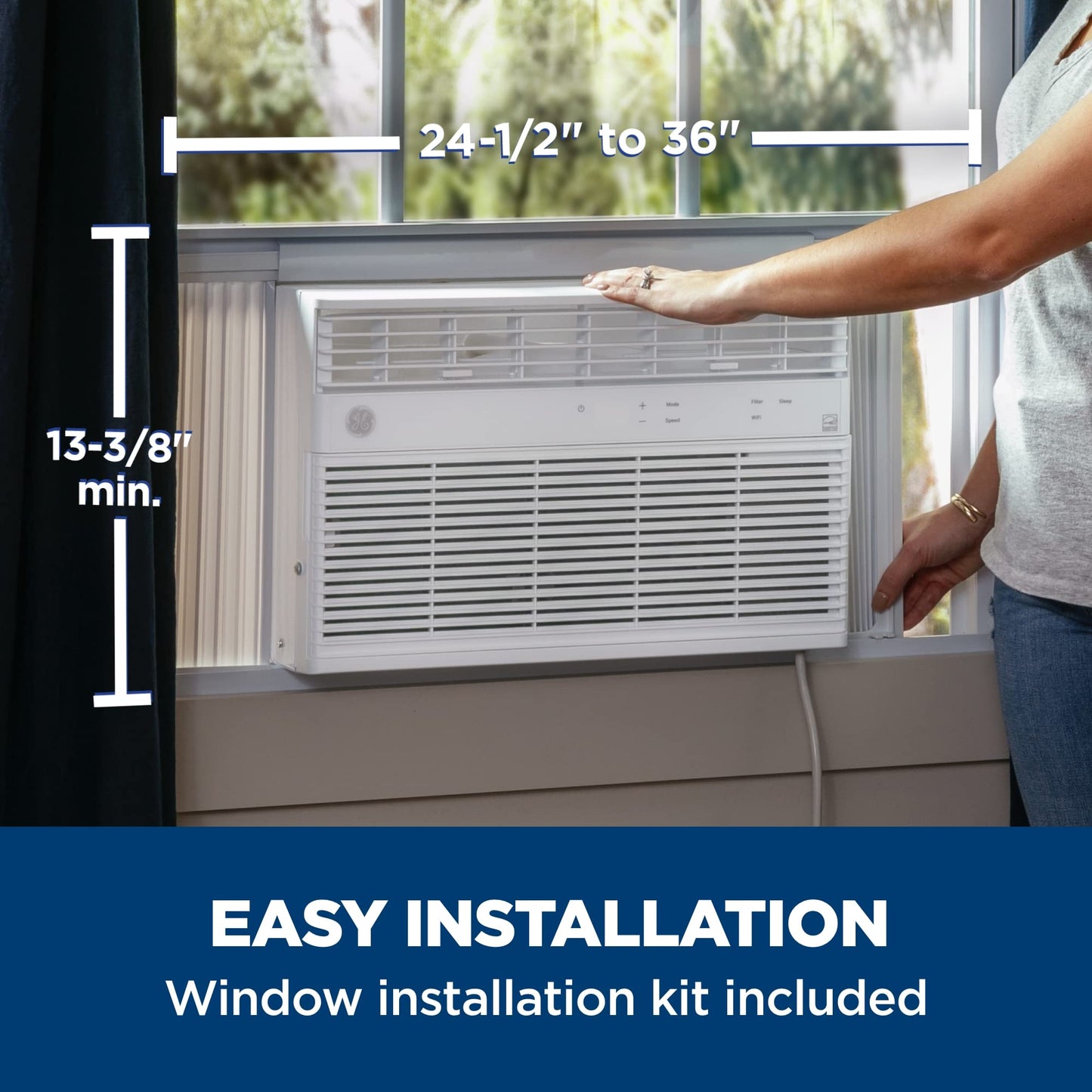 GE Window Air Conditioner 12000 BTU, Wi-Fi Enabled, Energy-Efficient Cooling for Large Rooms, 12K BTU Window AC Unit with Easy Install Kit, Control Using Remote or Smartphone App