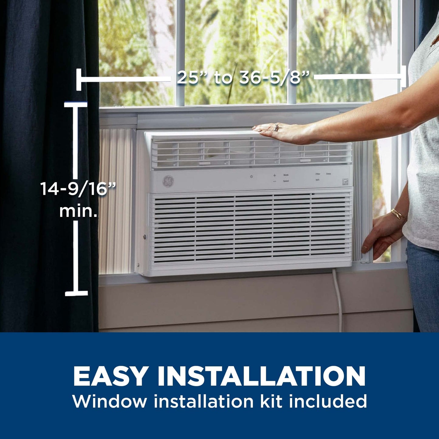 GE Window Air Conditioner 12000 BTU, Wi-Fi Enabled, Energy-Efficient Cooling for Large Rooms, 12K BTU Window AC Unit with Easy Install Kit, Control Using Remote or Smartphone App