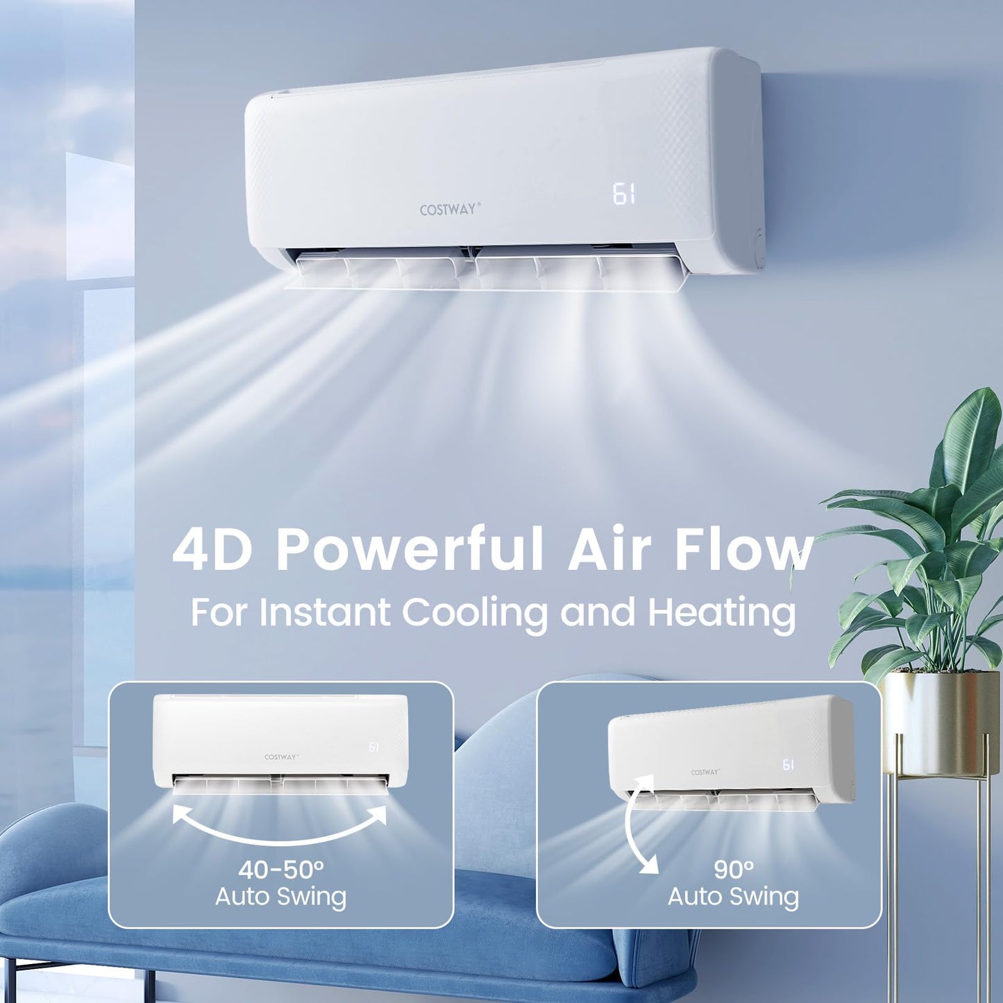 COSTWAY 24000 BTU Mini Split Air Conditioner, Energy Star, with Remote, Works with Alexa, Googlehome, Heat Pump, 21 SEER2 Inverter, 24H Timer, for Rooms up to 1500 Sq.Ft (24000BTU, 208-230V, 21 SEER2)