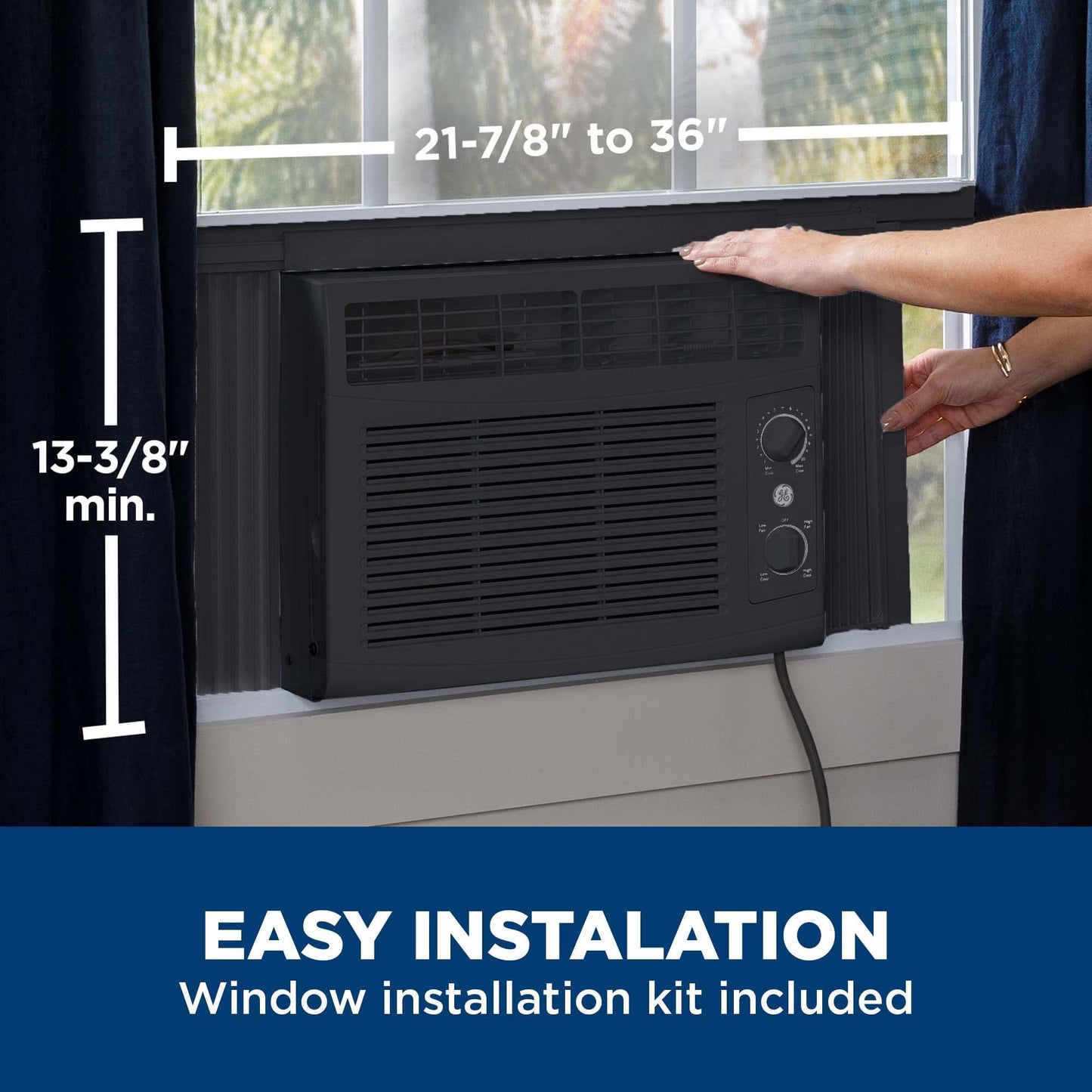 GE Electronic Window Air Conditioner 6000 BTU, Efficient Cooling for Smaller Areas Like Bedrooms and Guest Rooms, 6K BTU Window AC Unit with Easy Install Kit, White