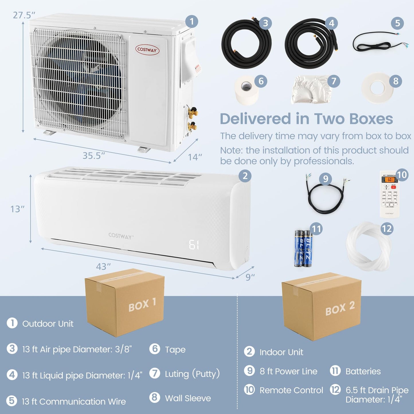 COSTWAY 24000 BTU Mini Split Air Conditioner, Energy Star, with Remote, Works with Alexa, Googlehome, Heat Pump, 21 SEER2 Inverter, 24H Timer, for Rooms up to 1500 Sq.Ft (24000BTU, 208-230V, 21 SEER2)