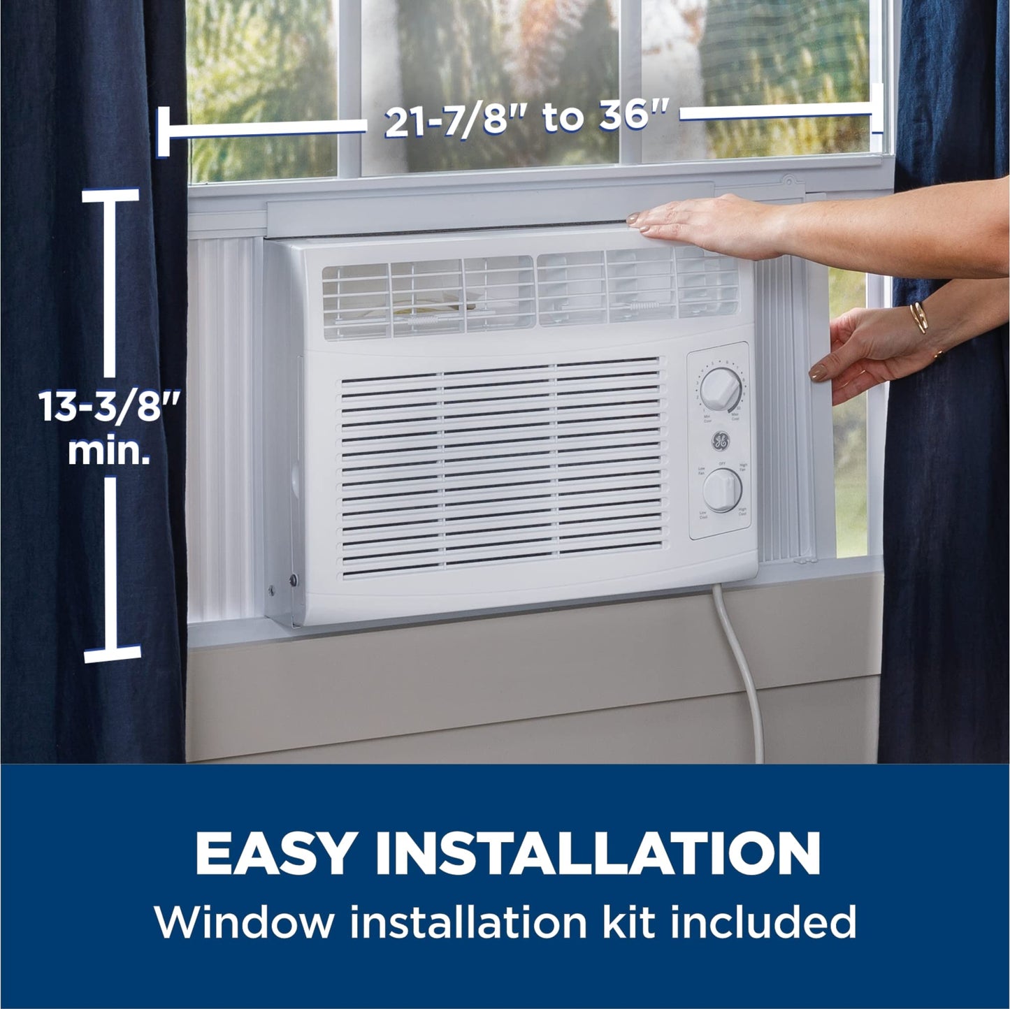 GE Electronic Window Air Conditioner 6000 BTU, Efficient Cooling for Smaller Areas Like Bedrooms and Guest Rooms, 6K BTU Window AC Unit with Easy Install Kit, White
