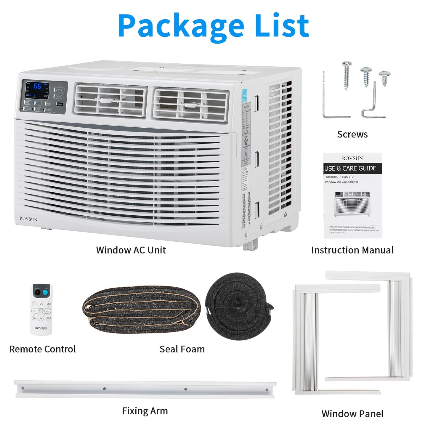 ROVSUN Smart 8000 BTU Window Air Conditioner with WiFi, Energy Saving Window AC Unit with Remote & App Control, Timer Function & Easy Install Kit, for Rooms up to 350 Square Feet, 115V/60Hz, White