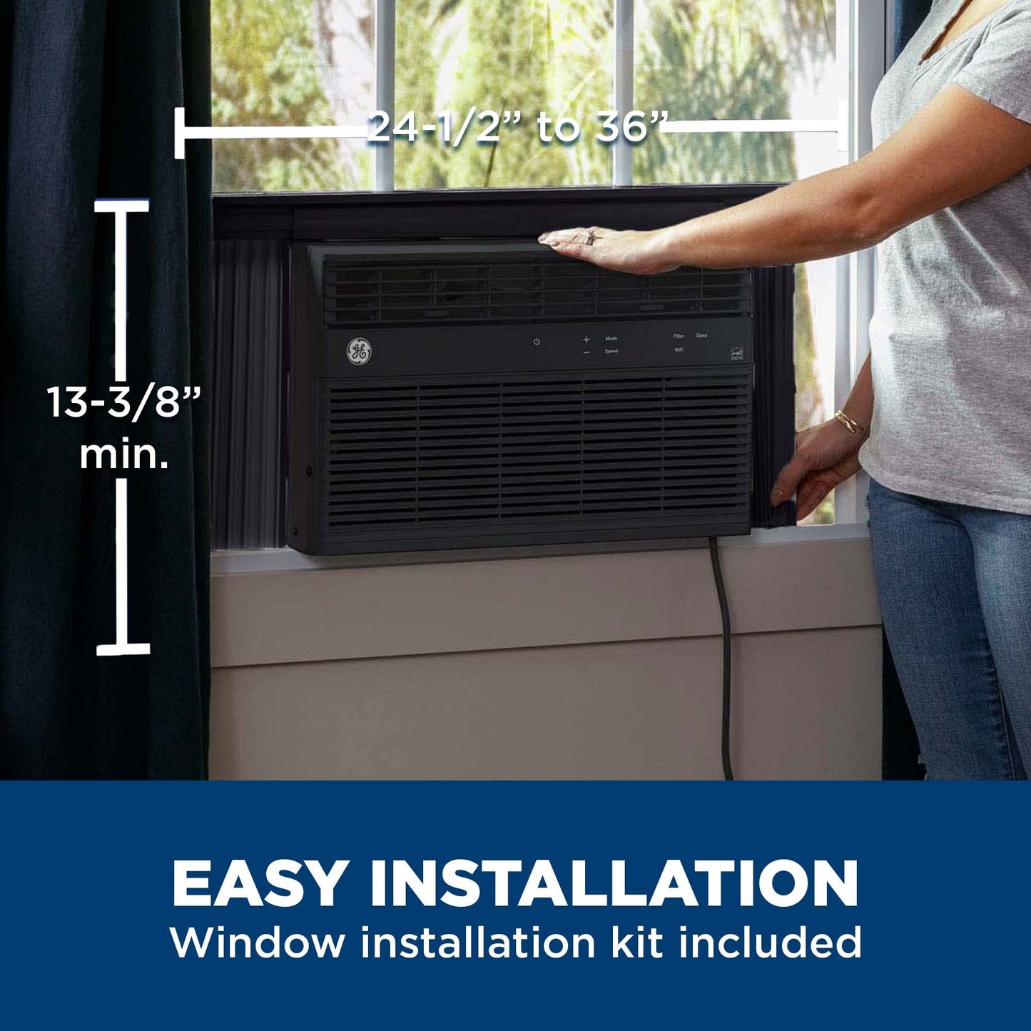 GE Window Air Conditioner 12000 BTU, Wi-Fi Enabled, Energy-Efficient Cooling for Large Rooms, 12K BTU Window AC Unit with Easy Install Kit, Control Using Remote or Smartphone App
