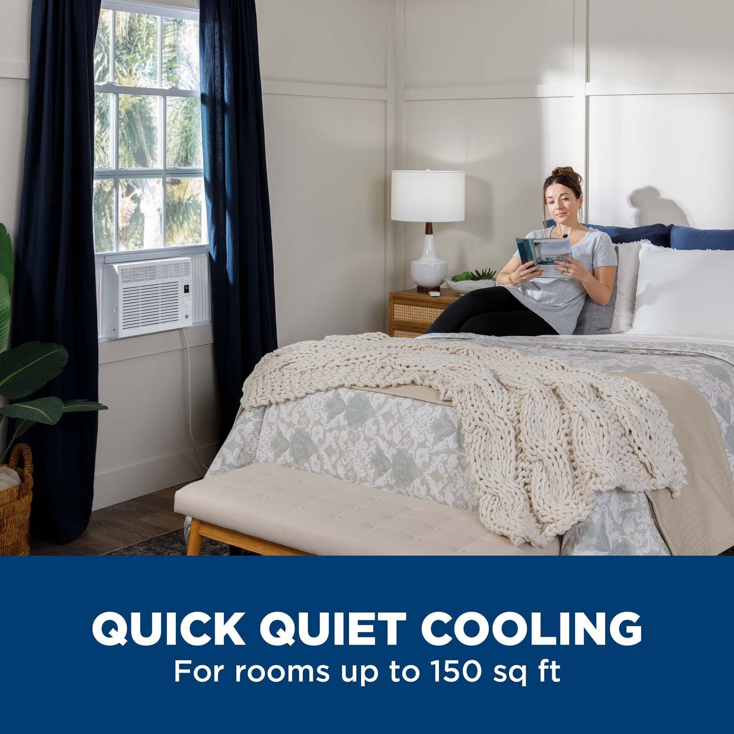 GE Electronic Window Air Conditioner 6000 BTU, Efficient Cooling for Smaller Areas Like Bedrooms and Guest Rooms, 6K BTU Window AC Unit with Easy Install Kit, White
