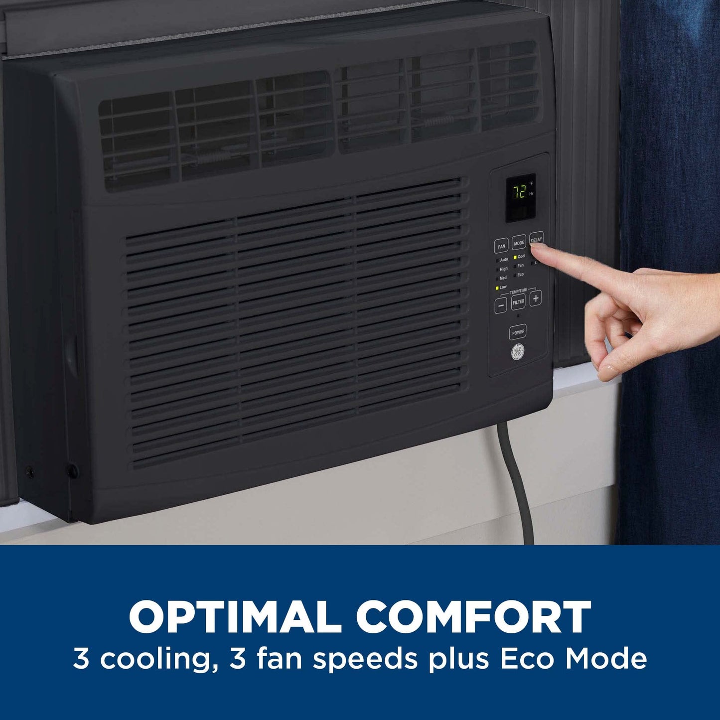 GE Electronic Window Air Conditioner 6000 BTU, Efficient Cooling for Smaller Areas Like Bedrooms and Guest Rooms, 6K BTU Window AC Unit with Easy Install Kit, White