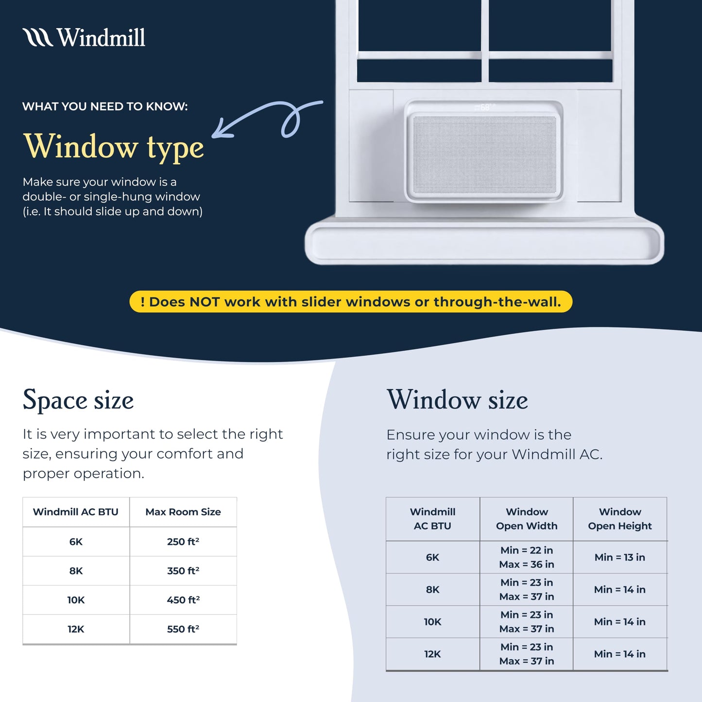 Windmill - The Windmill AC Modern Air Conditioner with WhisperTech- Ultra-Quiet, More Efficient, and Voice-Enabled Window AC Unit - Easy Install - Includes User Friendly App, 12,000 BTU