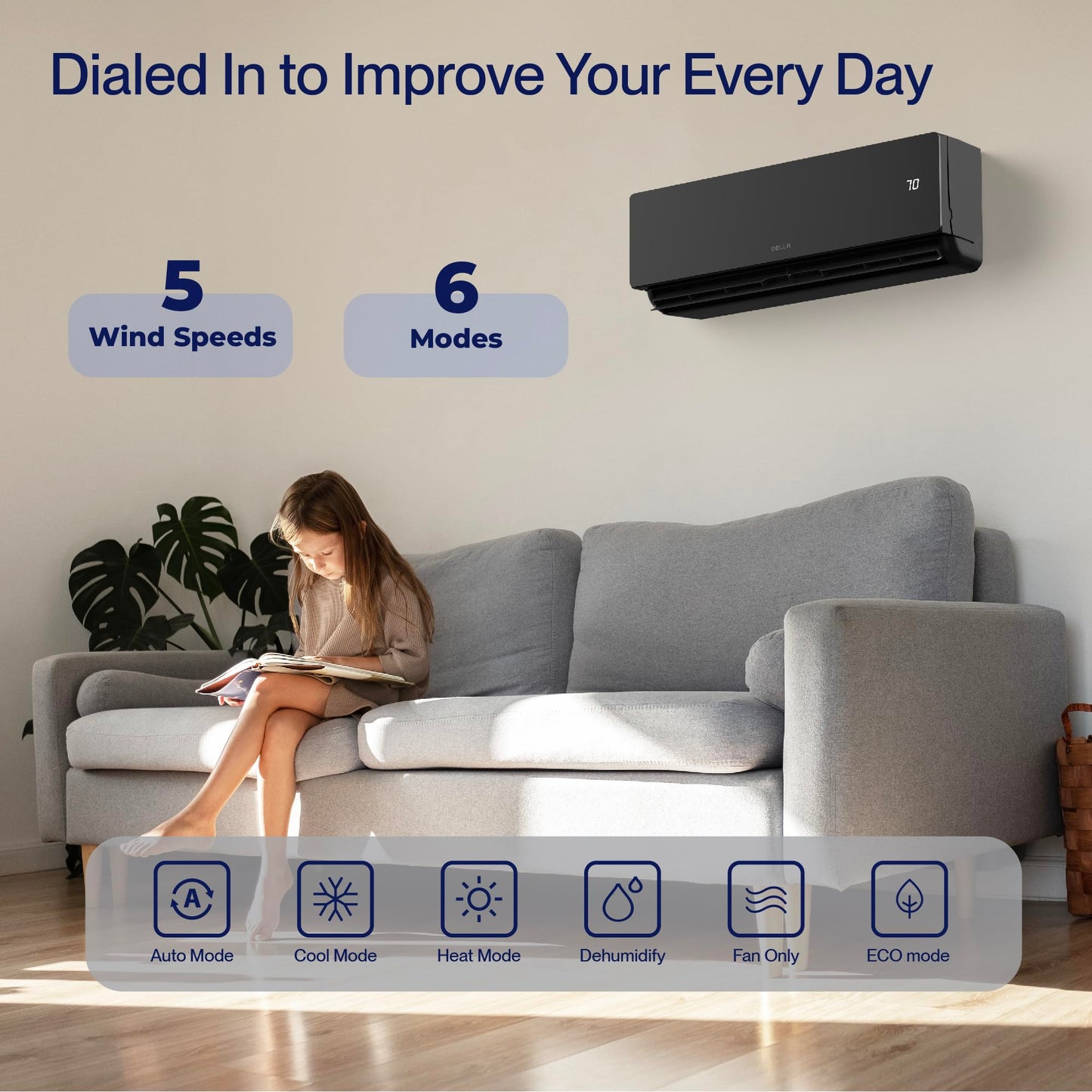 DELLA 12000 BTU Mini Split AC Wifi Enabled Work with Alexa 17 SEER2 Energy Saving Cools Up to 550 Sq.Ft & 1 Ton Pre-Charged Heat Pump Ductless Inverter System (JPB Series with R32 refrigerant)