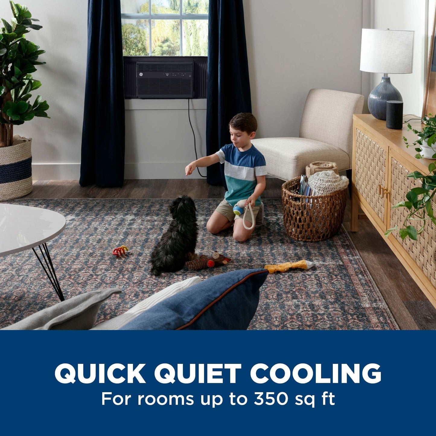 GE Window Air Conditioner 12000 BTU, Wi-Fi Enabled, Energy-Efficient Cooling for Large Rooms, 12K BTU Window AC Unit with Easy Install Kit, Control Using Remote or Smartphone App