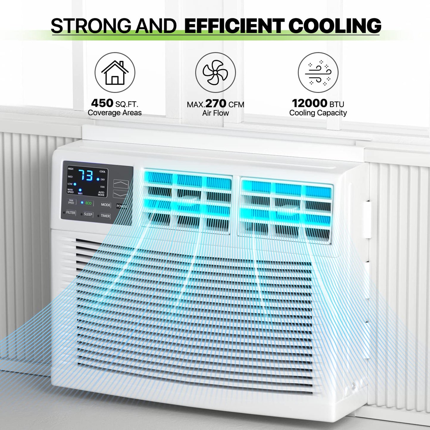 Magshion Window Air Conditioner 12000 BTU, Wi-Fi Enabled or Remote Control, Cooling for Large Rooms up to 450 Sq. Ft., 12K BTU Window AC Unit with Easy Install Kit