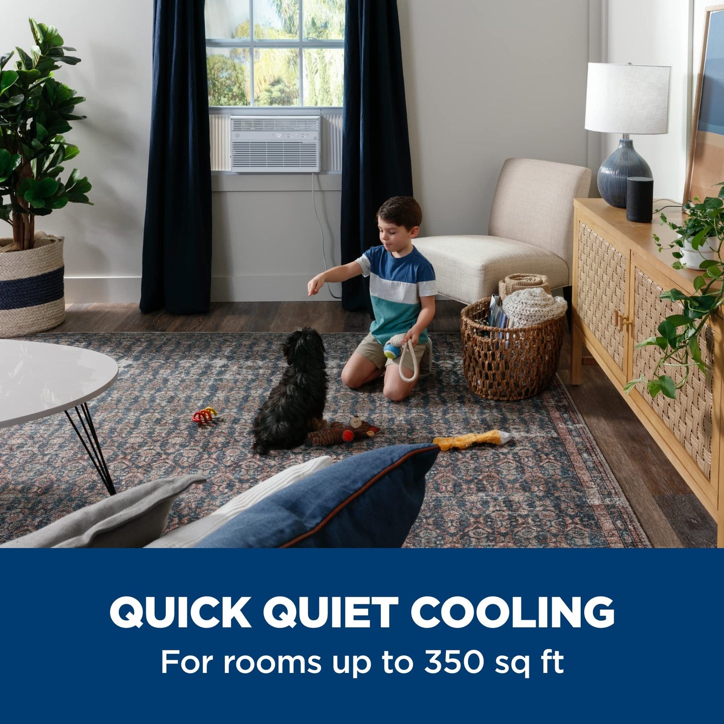 GE Window Air Conditioner 12000 BTU, Wi-Fi Enabled, Energy-Efficient Cooling for Large Rooms, 12K BTU Window AC Unit with Easy Install Kit, Control Using Remote or Smartphone App