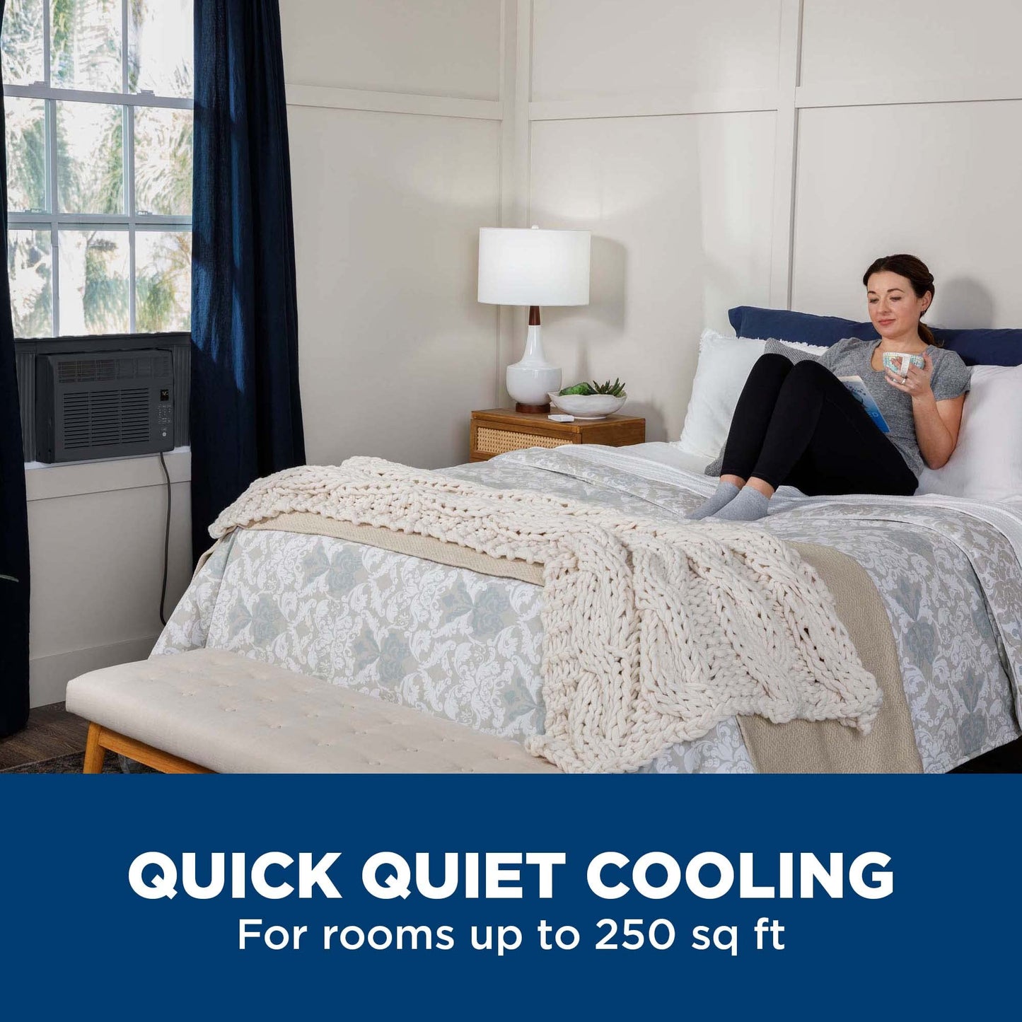 GE Electronic Window Air Conditioner 6000 BTU, Efficient Cooling for Smaller Areas Like Bedrooms and Guest Rooms, 6K BTU Window AC Unit with Easy Install Kit, White