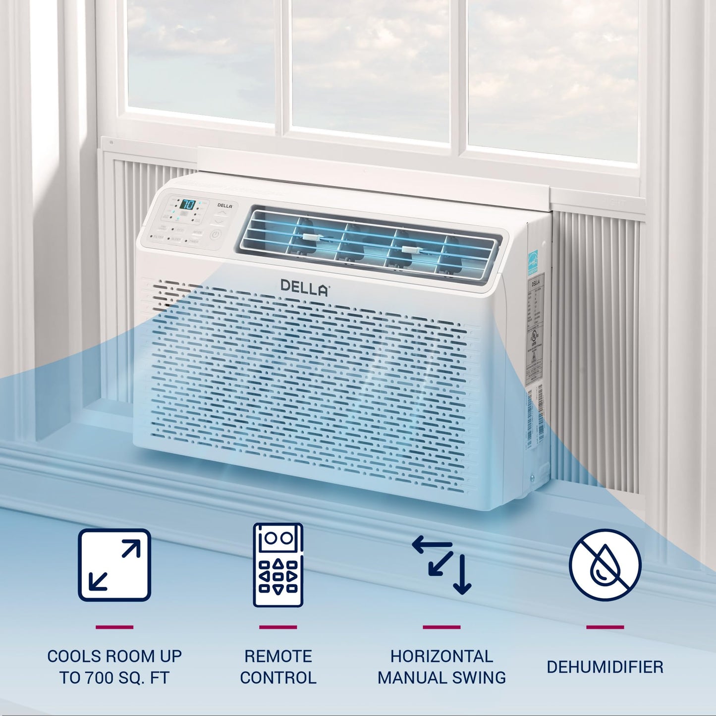 DELLA 14,000 BTU Window Air Conditioner Cools Up to 700 Sq. Ft., GEO Location, Remote/App Control, Dehumidifier, Fan, Reusable Filter, Easy Install Kit