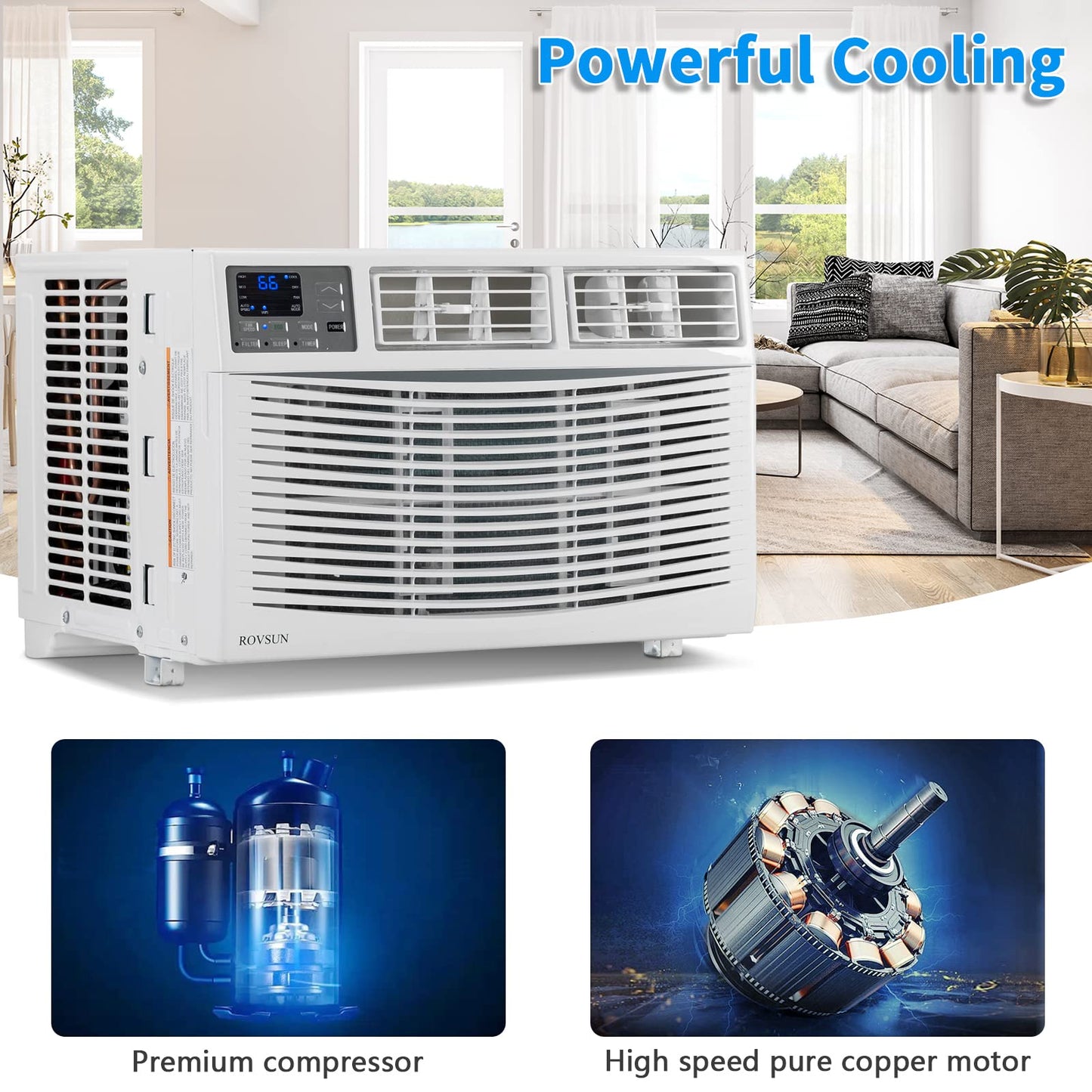 ROVSUN Smart 8000 BTU Window Air Conditioner with WiFi, Energy Saving Window AC Unit with Remote & App Control, Timer Function & Easy Install Kit, for Rooms up to 350 Square Feet, 115V/60Hz, White