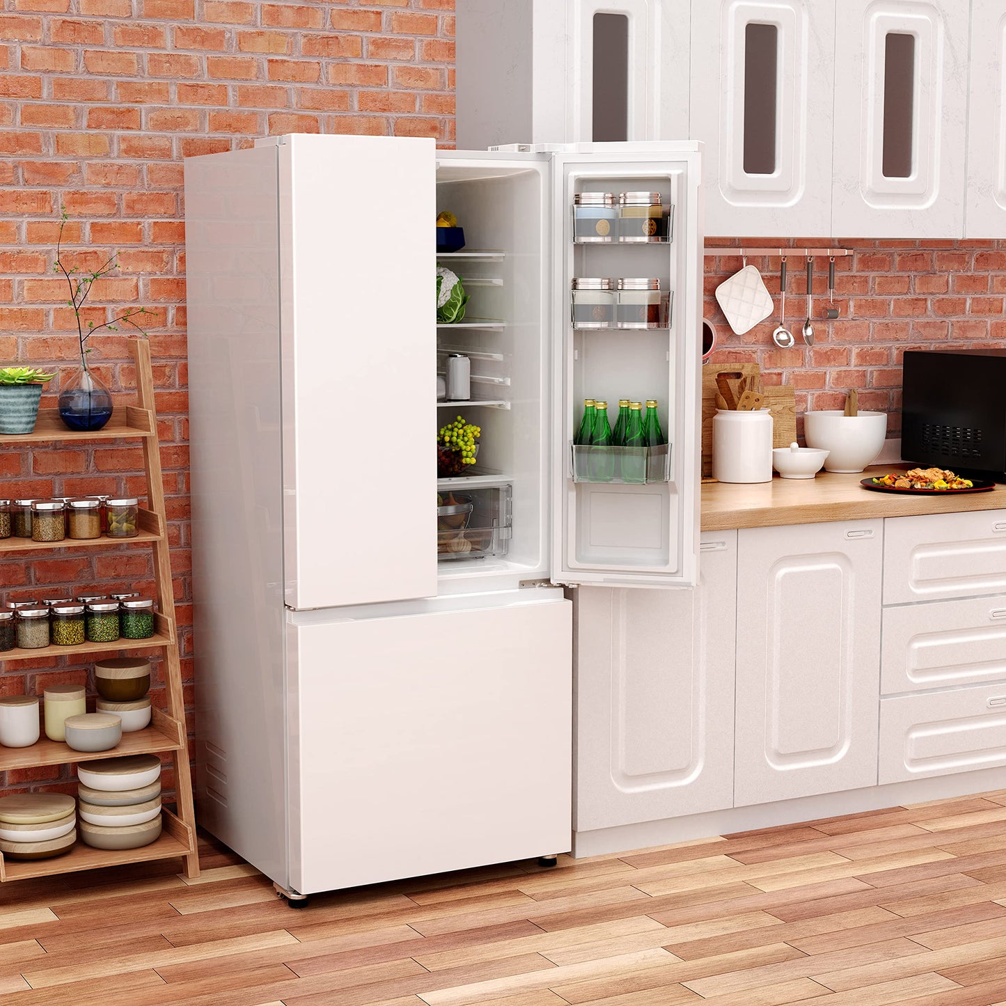 Galanz GLR16FWED08 3 French Door Refrigerator with Bottom Freezer & Adjustable Thermostat, 16 cu ft, White